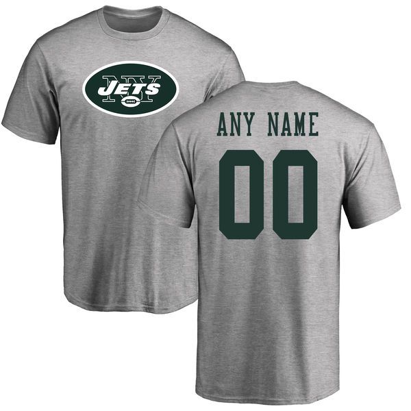 Men New York Jets NFL Pro Line Ash Custom Name and Number Logo T-Shirt